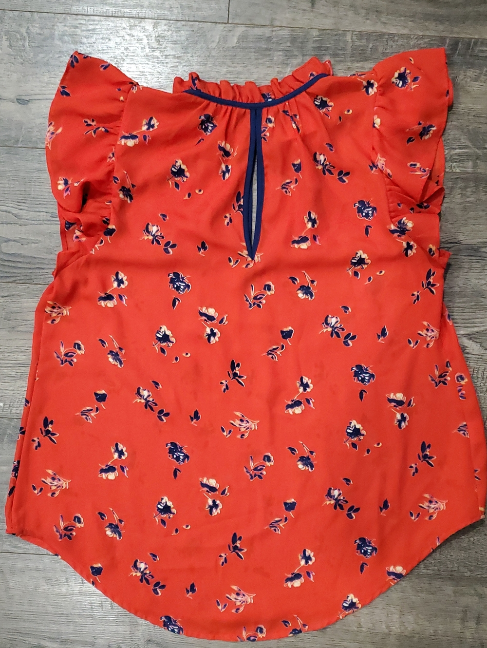 Sienna Sky Coral Orange Floral Keyhole Ruffle Sleeve Blouse